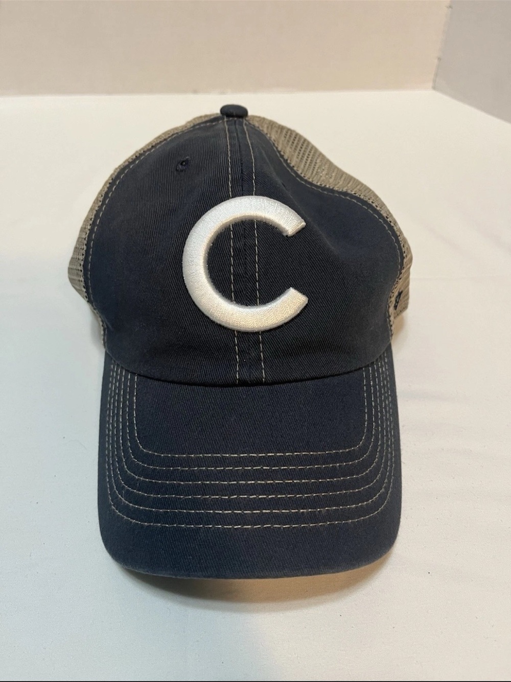 '47 Navy and Tan Mesh Trucker Cap with White C Patch